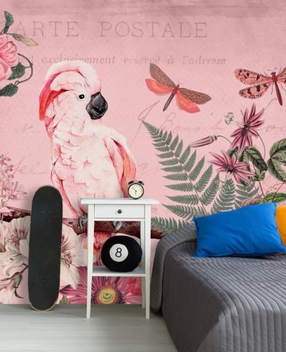 papier peint mural en forme de cacatoès rose appelé Spring Garden with Cockatoo par Andrea Haase pour les chambres papier peint mural en forme de cacatoès rose appelé Spring Garden with Cockatoo par Andrea Haase pour les chambres