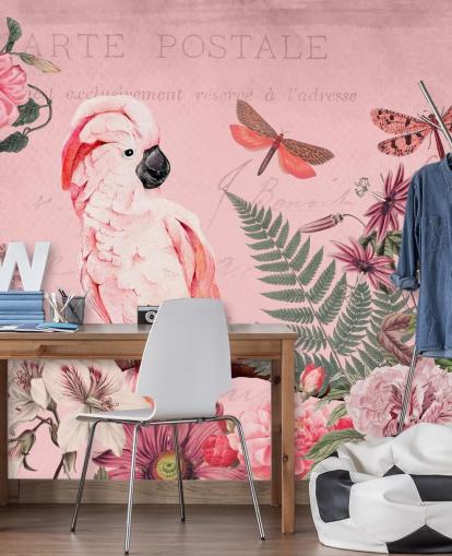 pink cockatoo wallpaper mural called Spring Garden with Cockatoo by Andrea Haase for bedrooms pink cockatoo wallpaper mural called Spring Garden with Cockatoo by Andrea Haase for bedrooms