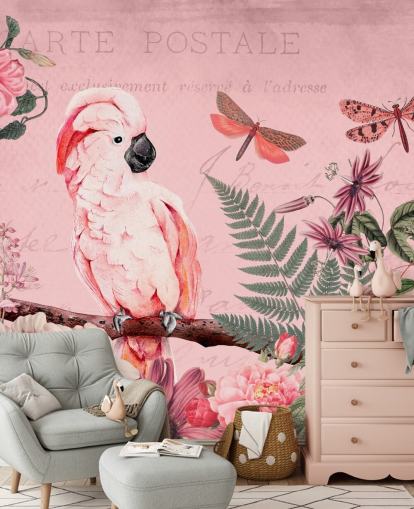 rosa kakadue tapetmaleri kalt Spring Garden with Cockatoo av Andrea Haase for soverom