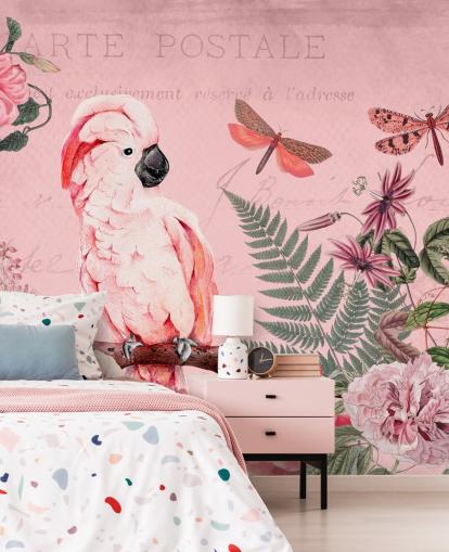 pink cockatoo wallpaper mural called Spring Garden with Cockatoo by Andrea Haase for bedrooms pink cockatoo wallpaper mural called Spring Garden with Cockatoo by Andrea Haase for bedrooms