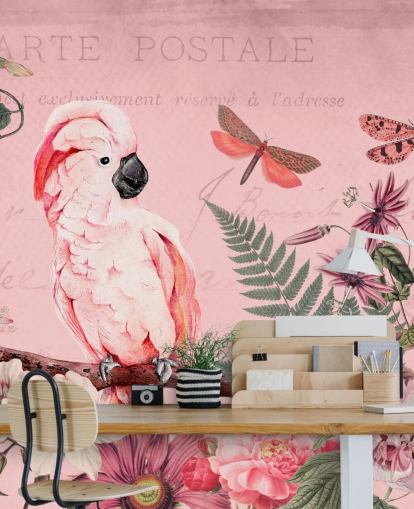 mural de papel de parede de cacatua rosa chamado Spring Garden with Cockatoo de Andrea Haase para quartos