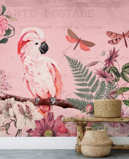 rosa kakadue tapetmaleri kalt Spring Garden with Cockatoo av Andrea Haase for soverom rosa kakadue tapetmaleri kalt Spring Garden with Cockatoo av Andrea Haase for soverom
