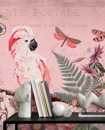 pink cockatoo wallpaper mural called Spring Garden with Cockatoo by Andrea Haase for bedrooms