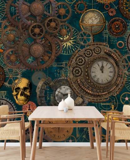 old cogs and skulls wallpaper