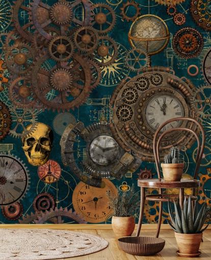 old cogs and skulls wallpaper