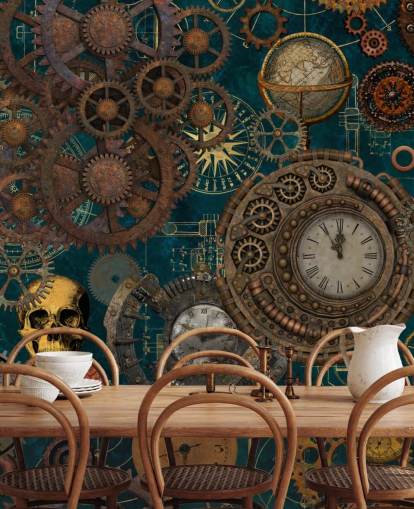 old cogs and skulls wallpaper