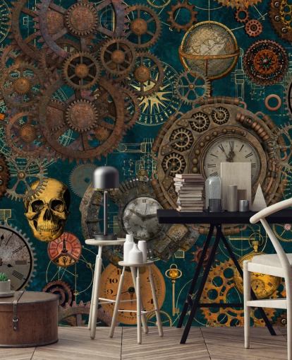 old cogs and skulls wallpaper