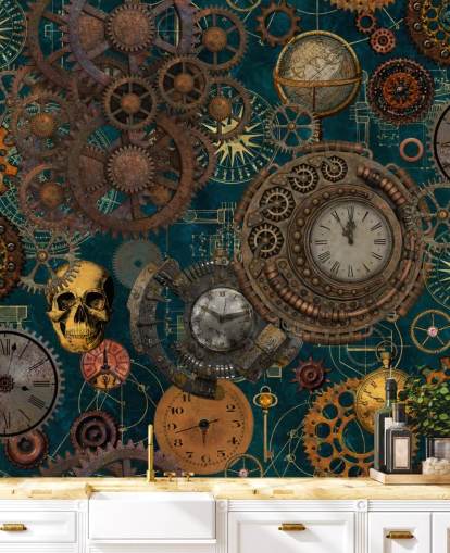 old cogs and skulls wallpaper