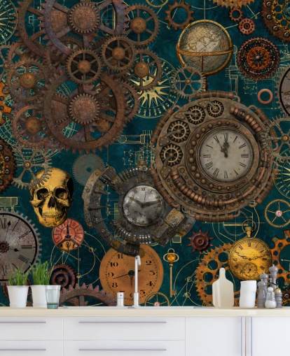 old cogs and skulls wallpaper