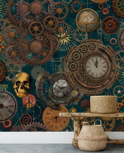 old cogs and skulls wallpaper