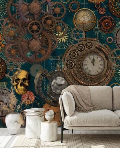 old cogs and skulls wallpaper