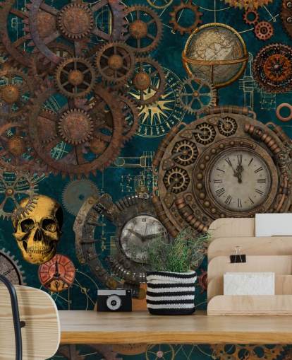 old cogs and skulls wallpaper