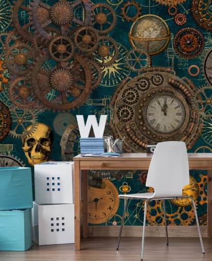 old cogs and skulls wallpaper