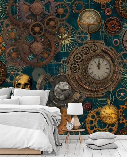 old cogs and skulls wallpaper