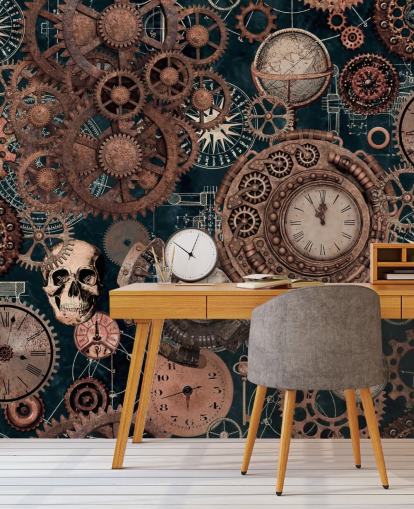 copper cogs and skulls wallpaper mural called Copper Steampunk by Andrea Haase for bedrooms copper cogs and skulls wallpaper mural called Copper Steampunk by Andrea Haase for bedrooms