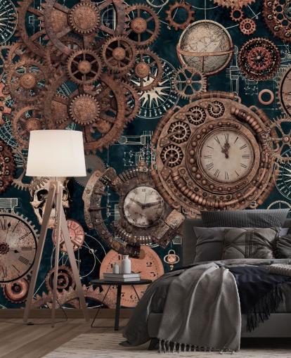 kopparkuggar och skallar tapetväggmålning kallad Copper Steampunk av Andrea Haase för sovrum