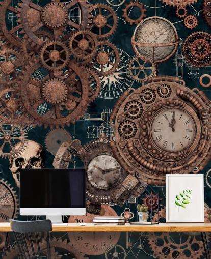 papier peint peint Copper Steampunk intitulé Copper Steampunk de Copper Cogs and Skulls d'Andrea Haase pour les chambres