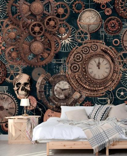 papier peint peint Copper Steampunk intitulé Copper Steampunk de Copper Cogs and Skulls d'Andrea Haase pour les chambres