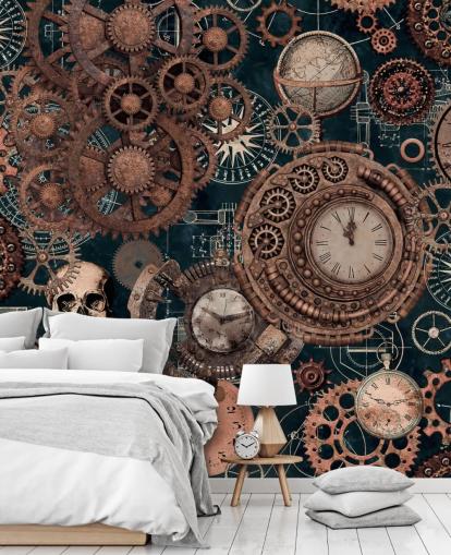 papier peint peint Copper Steampunk intitulé Copper Steampunk de Copper Cogs and Skulls d'Andrea Haase pour les chambres