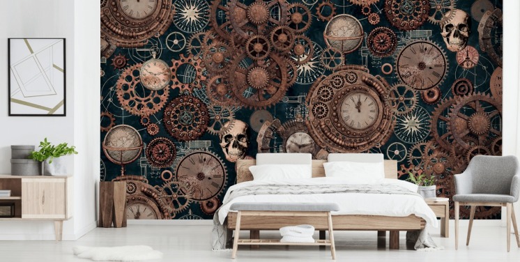 copper cogs and skulls wallpaper