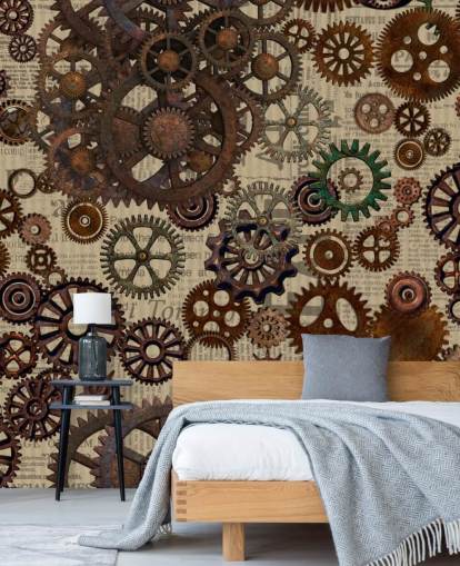 brown rusty cogs wallpaper mural called Rusty Steampunk Gears by Andrea Haase for bedrooms and home offices brown rusty cogs wallpaper mural called Rusty Steampunk Gears by Andrea Haase for bedrooms and home offices