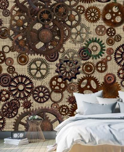 brown rusty cogs wallpaper mural called Rusty Steampunk Gears by Andrea Haase for bedrooms and home offices brown rusty cogs wallpaper mural called Rusty Steampunk Gears by Andrea Haase for bedrooms and home offices