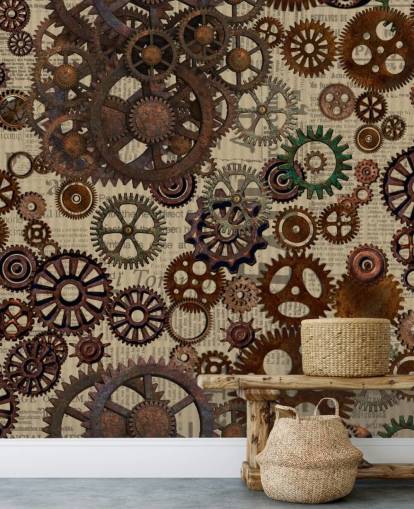 papier peint mural Brown Rusty Cogs appelé Rusty Steampunk Gears par Andrea Haase pour les chambres et les bureaux à domicile