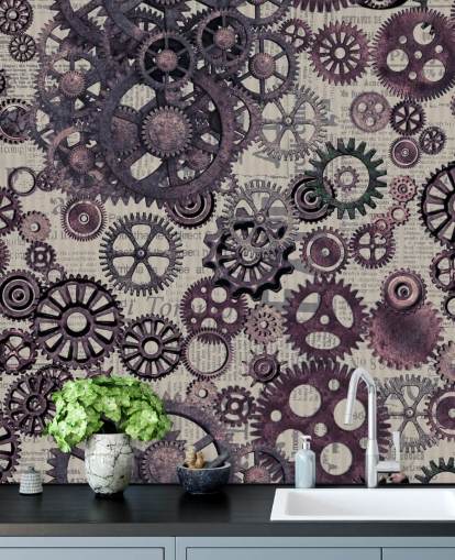 carta da parati steampunk cogs viola