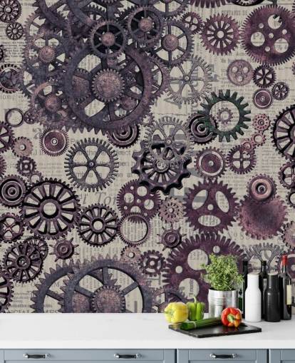 papel de parede roxo cogs steampunk