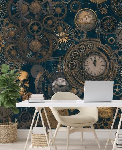 navy and gold steampunk wall mural called Steampunk by Andrea Haase for bedrooms and living rooms navy and gold steampunk wall mural called Steampunk by Andrea Haase for bedrooms and living rooms