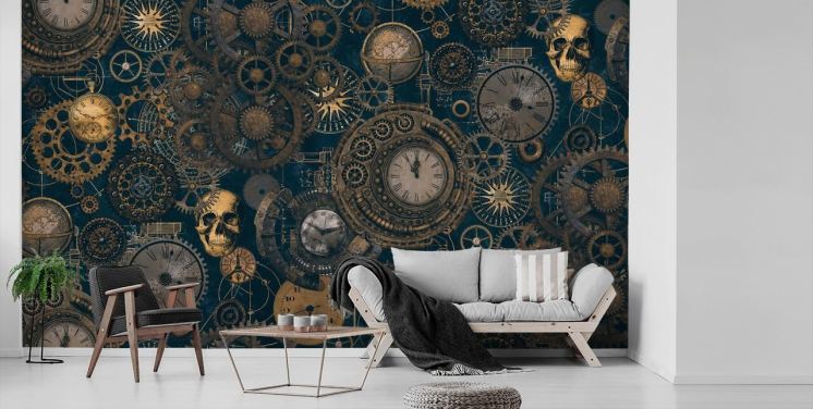 dark steampunk cogs and skulls wallpaper