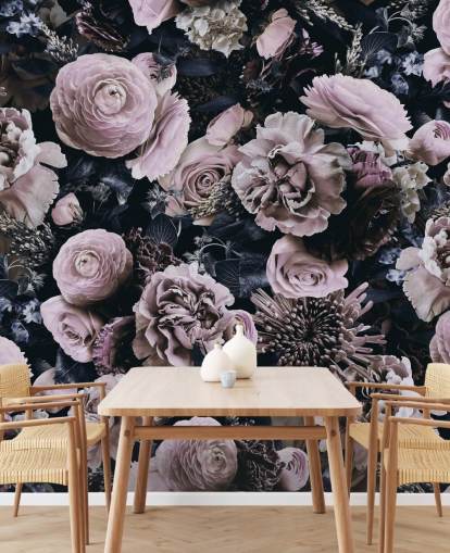 carta da parati con fiori rosa polveroso