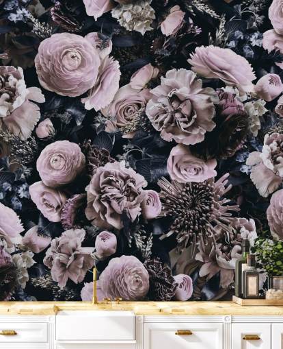 støvete rosa blomster tapet