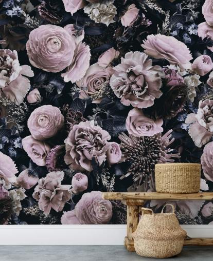 carta da parati con fiori rosa polveroso