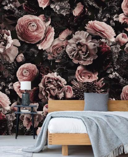 mørke lyserøde blomster tapet