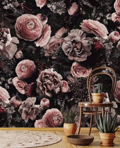 mørk rosa blomster tapet