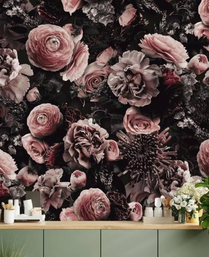 mørke lyserøde blomster tapet