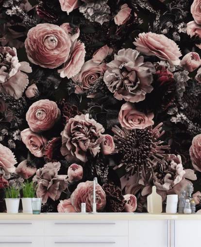 papel de parede de flores rosa escuro
