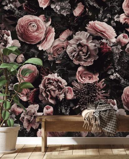 mörkrosa blommor tapet