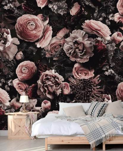 mørke lyserøde blomster tapet