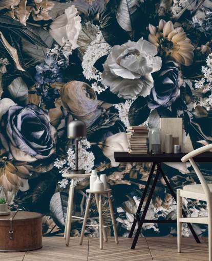 dark floral wallpaper mural called Vintage Flower Meadow by Andrea Haase for bedrooms, living rooms and dining rooms dark floral wallpaper mural called Vintage Flower Meadow by Andrea Haase for bedrooms, living rooms and dining rooms