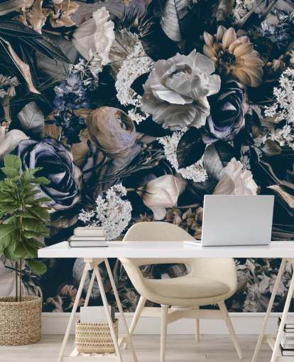 dark floral wallpaper mural called Vintage Flower Meadow by Andrea Haase for bedrooms, living rooms and dining rooms