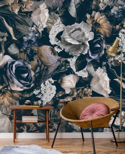 dark floral wallpaper mural called Vintage Flower Meadow by Andrea Haase for bedrooms, living rooms and dining rooms dark floral wallpaper mural called Vintage Flower Meadow by Andrea Haase for bedrooms, living rooms and dining rooms