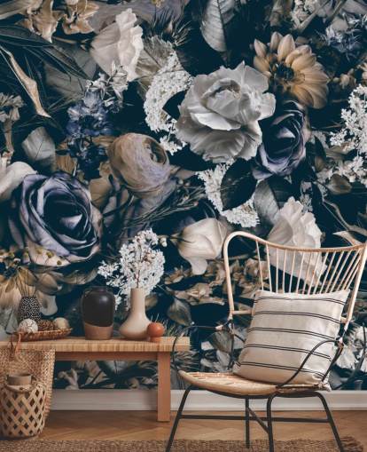 mural de papel de parede floral escuro chamado Vintage Flower Meadow de Andrea Haase para quartos, salas de estar e salas de jantar