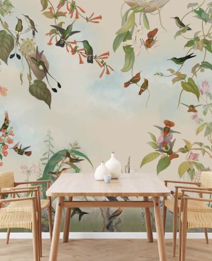 botanisk natur og fugler tapet botanisk natur og fugler tapet