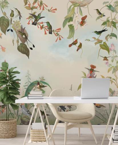 botanical scenery and birds wallpaper