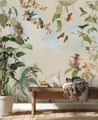 botanische Landschaft und Vogel-Tapete botanische Landschaft und Vogel-Tapete