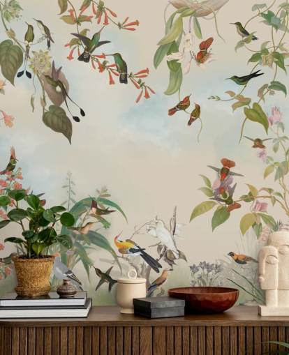 botanisk natur og fugler tapet