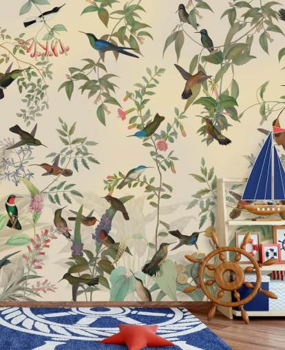 lots of birds in jungle wallpaper