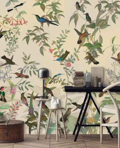 beaucoup d'oiseaux dans le papier peint de la jungle